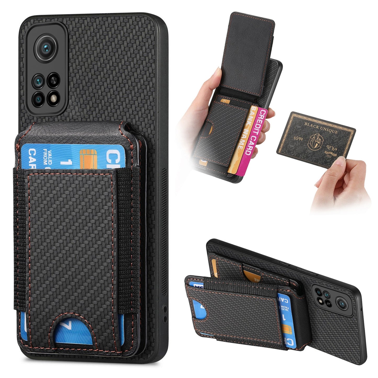 Xiaomi Mi 10T Pro Vertical Flip Wallet Stand Phone Case with Carbon Fibre Pattern