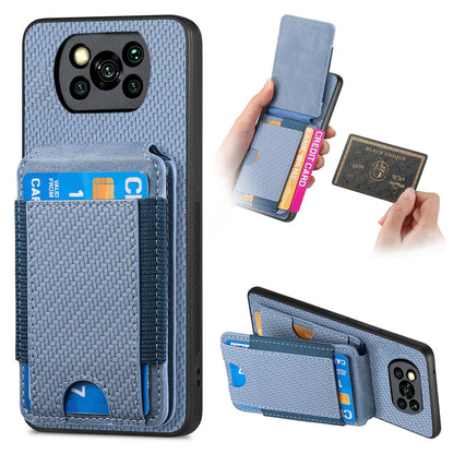 Xiaomi Poco X3 NFC Vertical Flip Wallet Stand Phone Case with Carbon Fibre Pattern