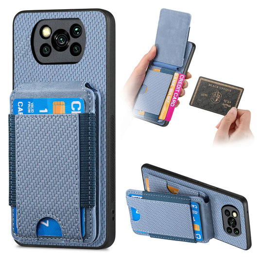 Xiaomi Poco X3 NFC Vertical Flip Wallet Stand Phone Case with Carbon Fibre Pattern
