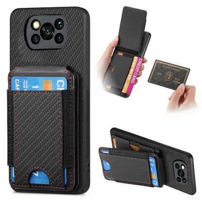Xiaomi Poco X3 NFC Vertical Flip Wallet Stand Phone Case with Carbon Fibre Pattern