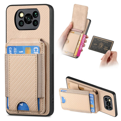 Xiaomi Poco X3 NFC Vertical Flip Wallet Stand Phone Case with Carbon Fibre Pattern