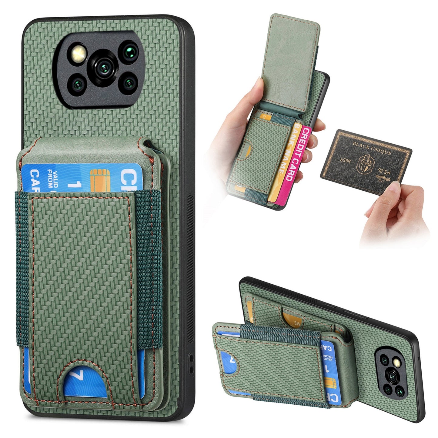 Xiaomi Poco X3 NFC Vertical Flip Wallet Stand Phone Case with Carbon Fibre Pattern