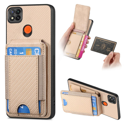 Xiaomi Redmi 9C Vertical Flip Wallet Stand Phone Case with Carbon Fibre Pattern