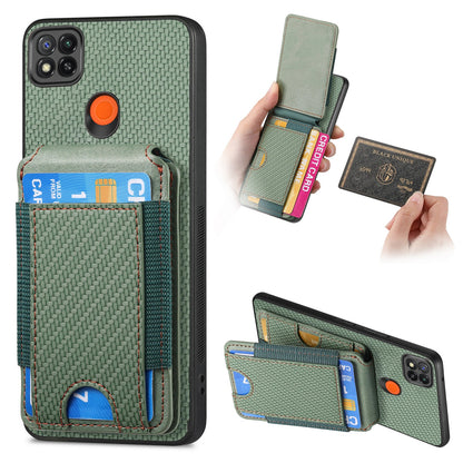 Xiaomi Redmi 9C Vertical Flip Wallet Stand Phone Case with Carbon Fibre Pattern