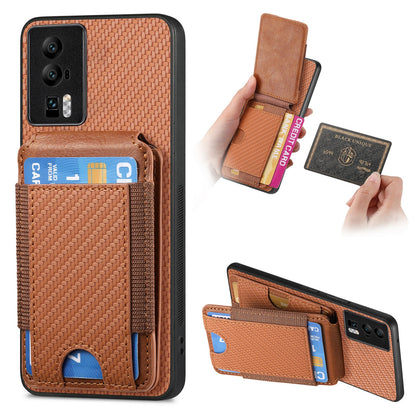 Xiaomi Redmi K60/K60 Pro Vertical Flip Wallet Stand Phone Case with Carbon Fibre Pattern