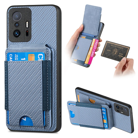 Xiaomi Mi 11T/11T Pro Vertical Flip Wallet Stand Phone Case with Carbon Fibre Pattern