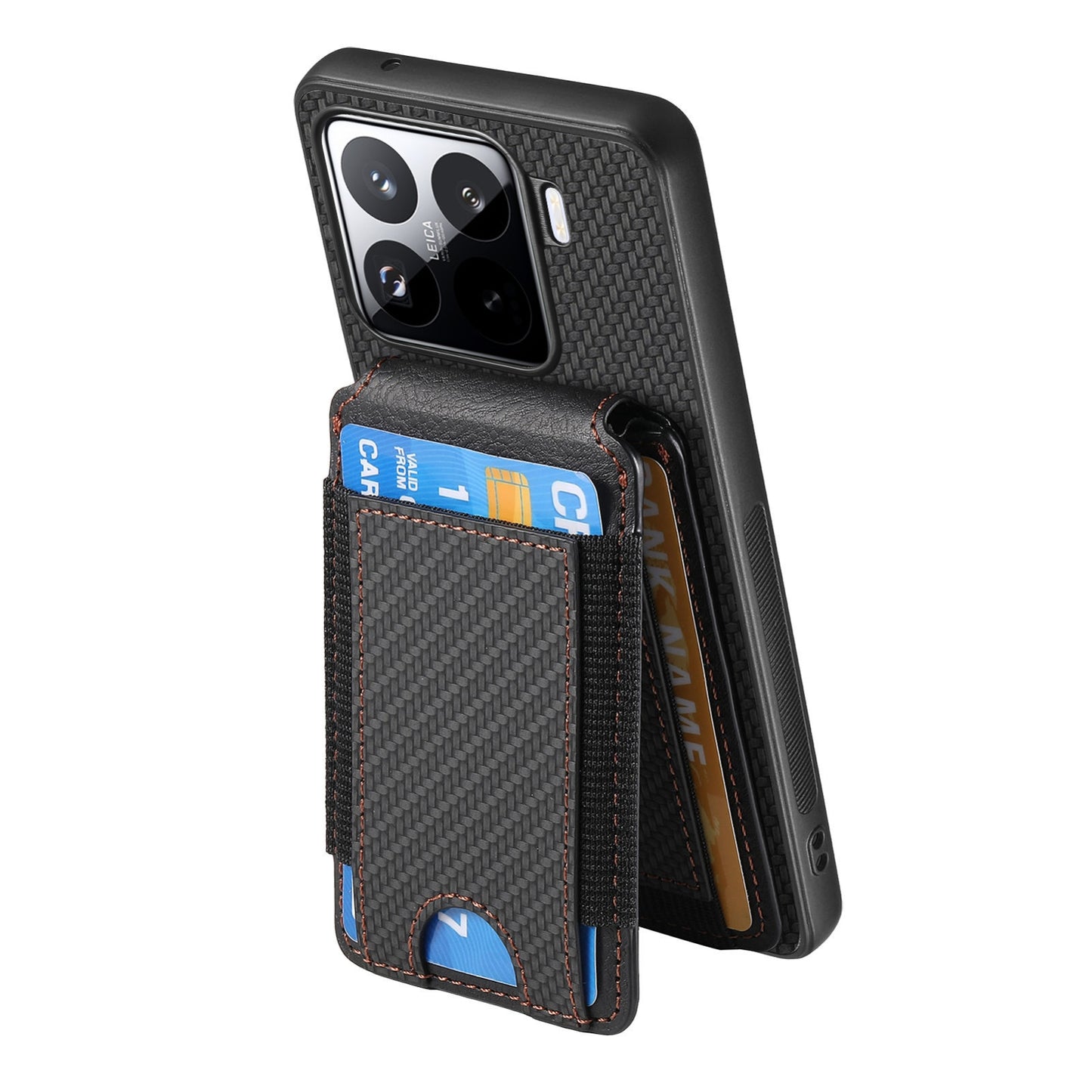 Xiaomi 15 Vertical Flip Wallet Stand Phone Case with Carbon Fibre Pattern