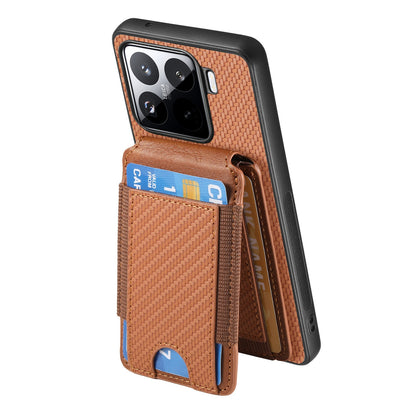 Xiaomi 15 Vertical Flip Wallet Stand Phone Case with Carbon Fibre Pattern