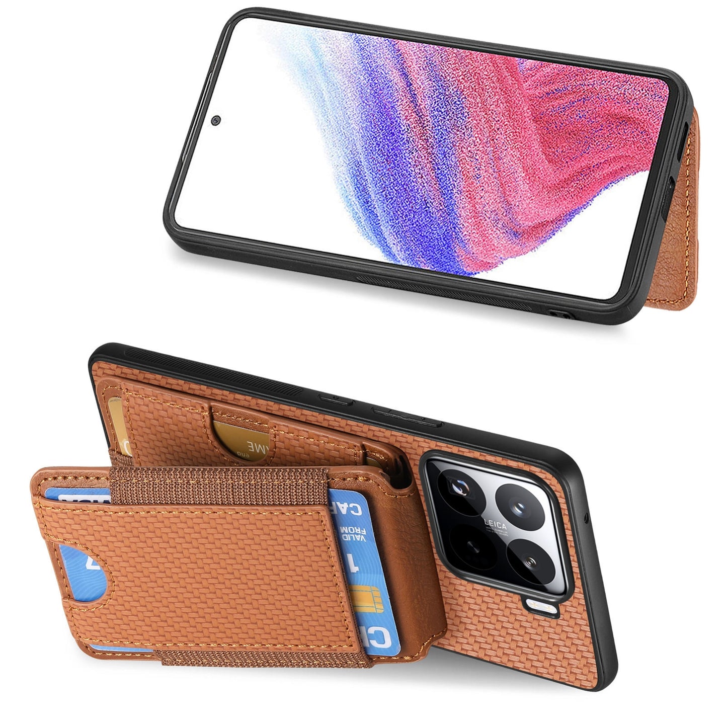 Xiaomi 15 Vertical Flip Wallet Stand Phone Case with Carbon Fibre Pattern