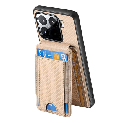 Xiaomi 15 Vertical Flip Wallet Stand Phone Case with Carbon Fibre Pattern