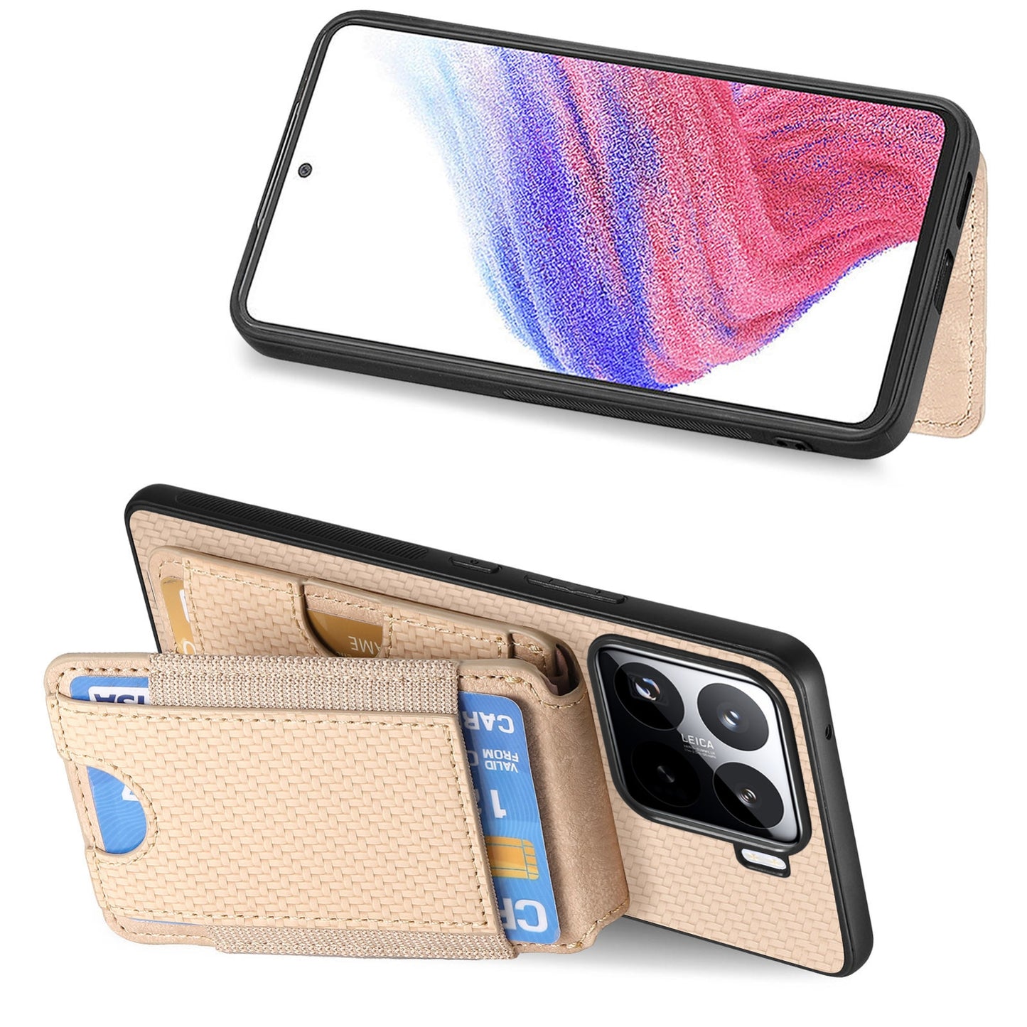 Xiaomi 15 Vertical Flip Wallet Stand Phone Case with Carbon Fibre Pattern