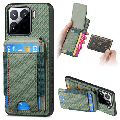 Xiaomi 15 Vertical Flip Wallet Stand Phone Case with Carbon Fibre Pattern