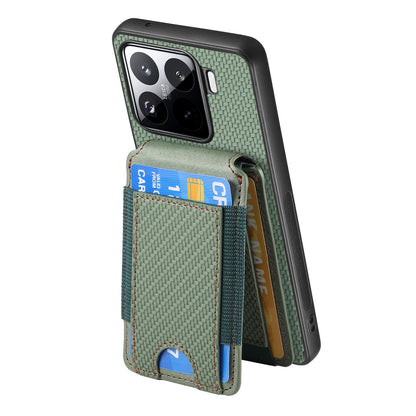 Xiaomi 15 Vertical Flip Wallet Stand Phone Case with Carbon Fibre Pattern