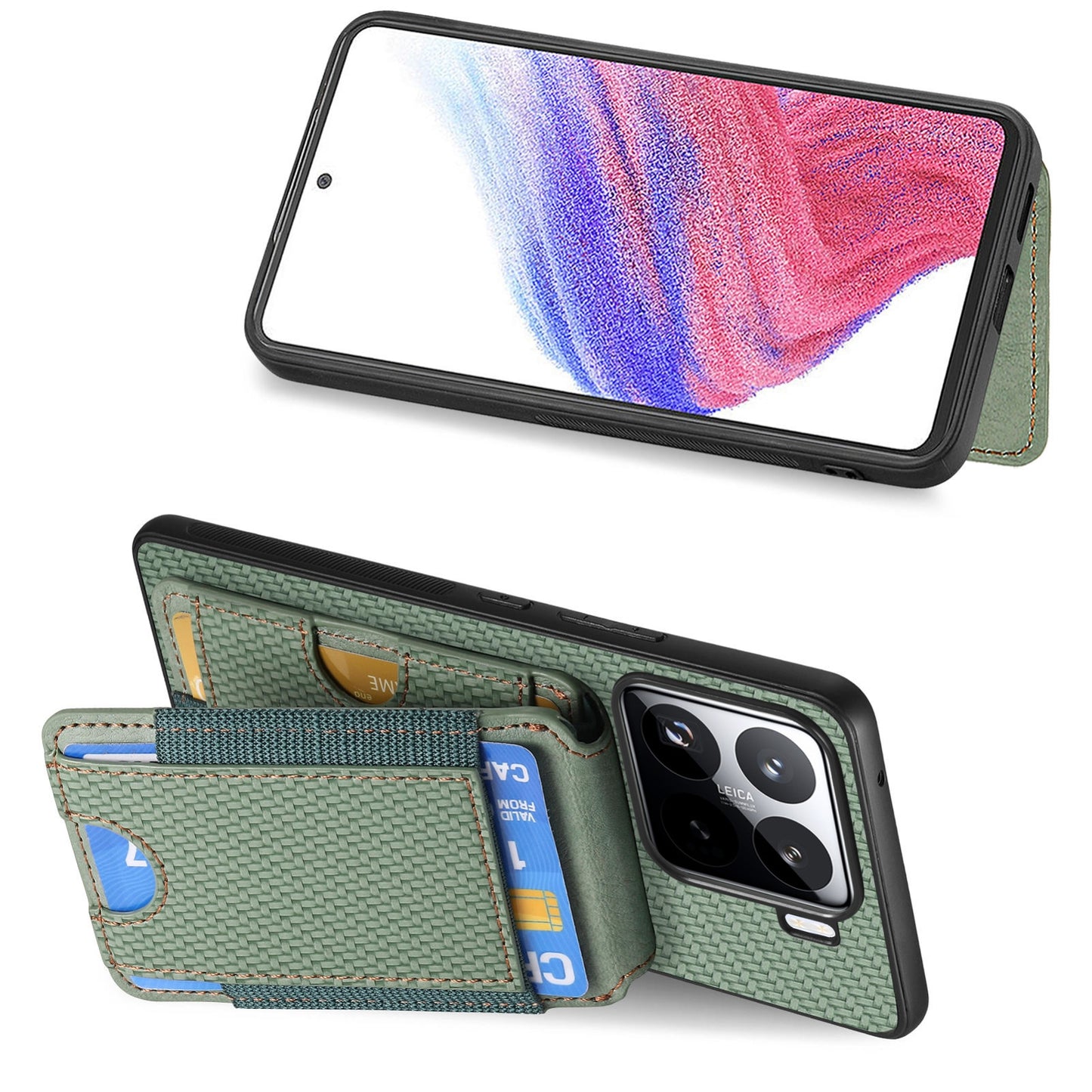 Xiaomi 15 Vertical Flip Wallet Stand Phone Case with Carbon Fibre Pattern