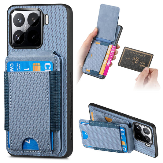 Xiaomi 15 Pro Vertical Flip Wallet Stand Phone Case with Carbon Fibre Pattern