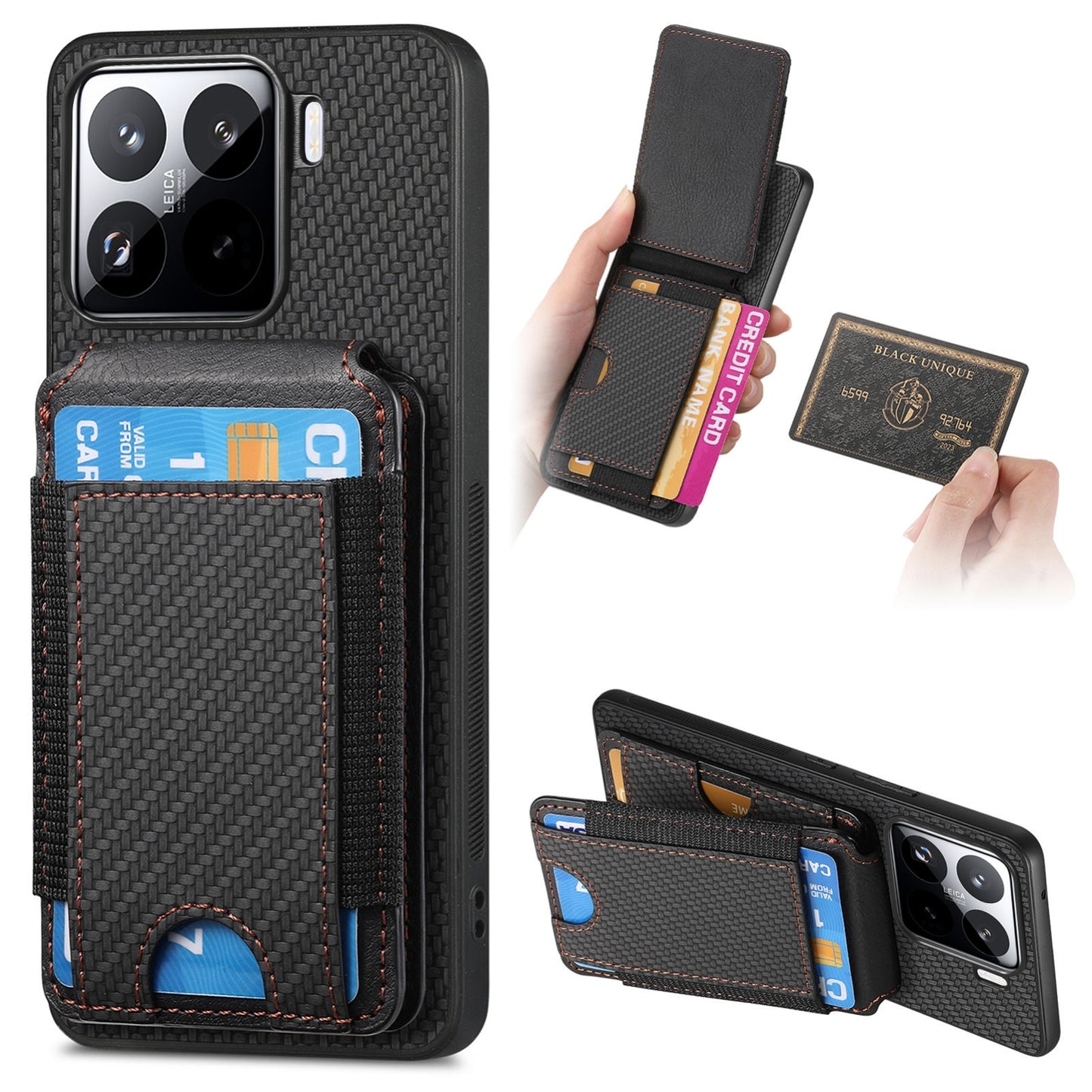 Xiaomi 15 Pro Vertical Flip Wallet Stand Phone Case with Carbon Fibre Pattern
