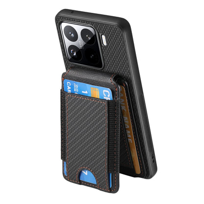 Xiaomi 15 Pro Vertical Flip Wallet Stand Phone Case with Carbon Fibre Pattern