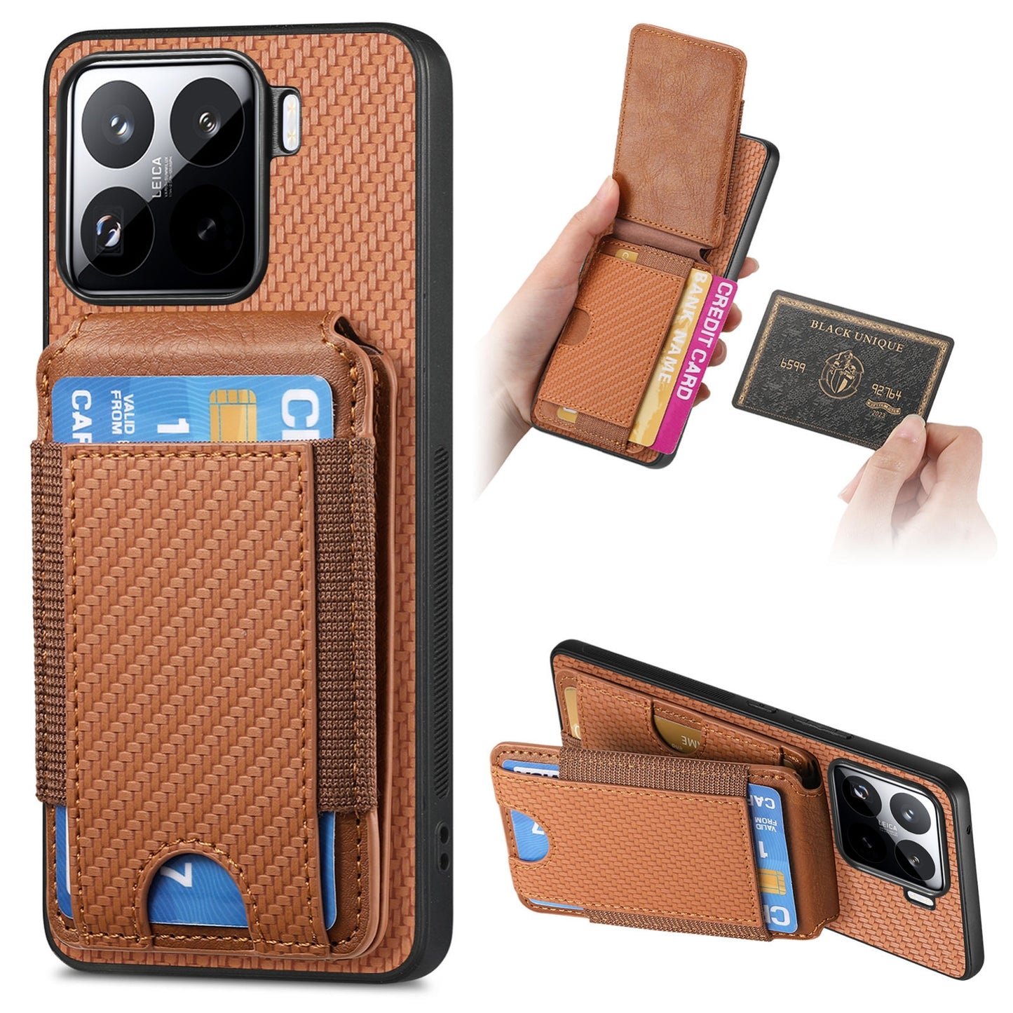 Xiaomi 15 Pro Vertical Flip Wallet Stand Phone Case with Carbon Fibre Pattern