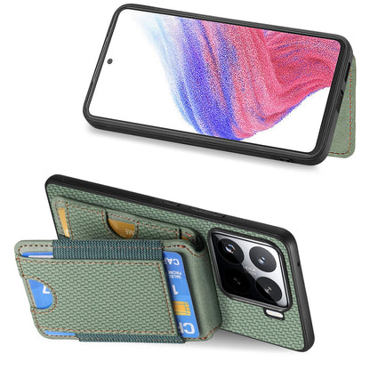 Xiaomi 15 Pro Vertical Flip Wallet Stand Phone Case with Carbon Fibre Pattern