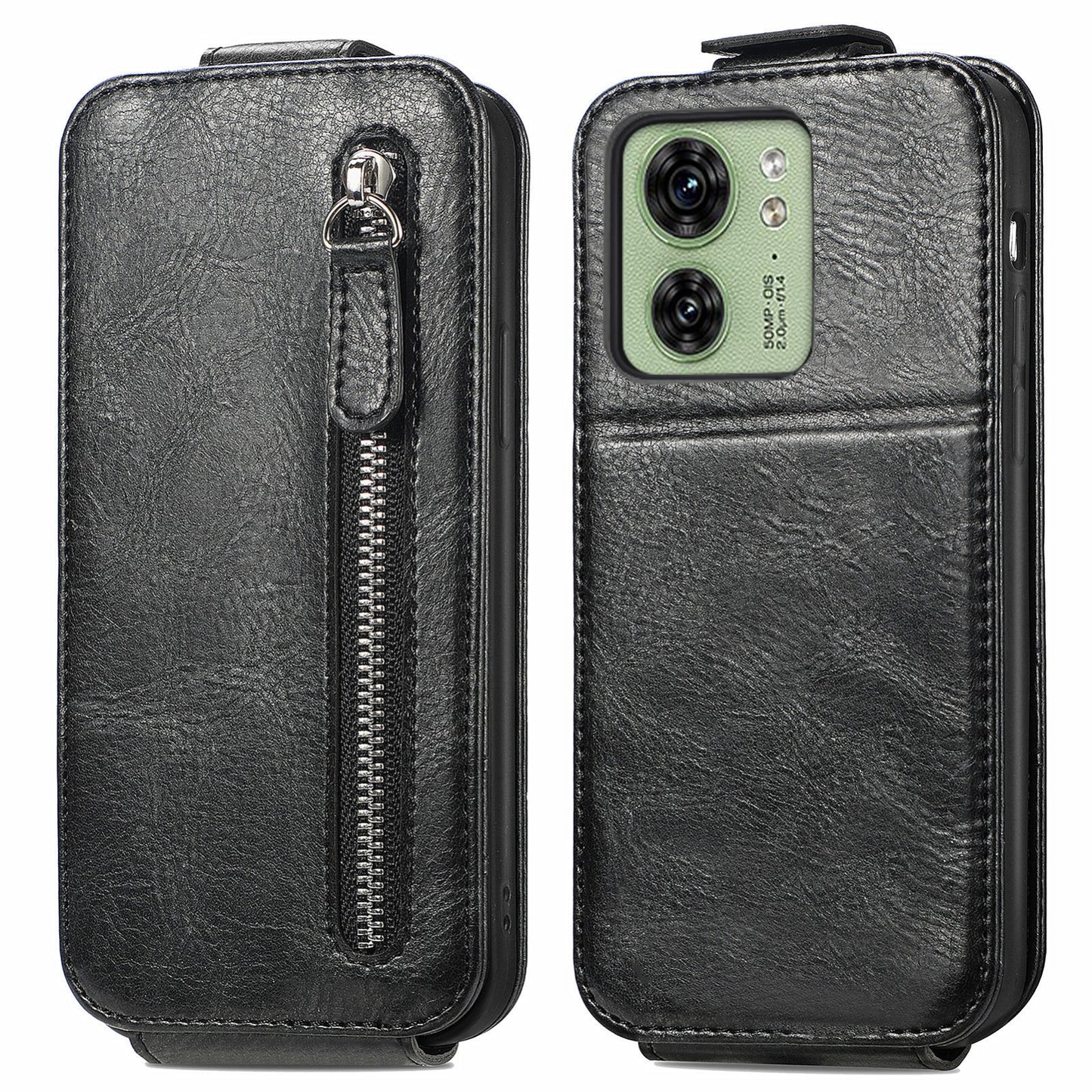 Motorola Moto Edge 40 Zipper Wallet Case - Vertical Flip Leather Phone Cover with Multiple Card Slots and Stand