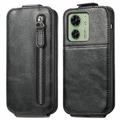 Motorola Moto Edge 40 Zipper Wallet Case - Vertical Flip Leather Phone Cover with Multiple Card Slots and Stand