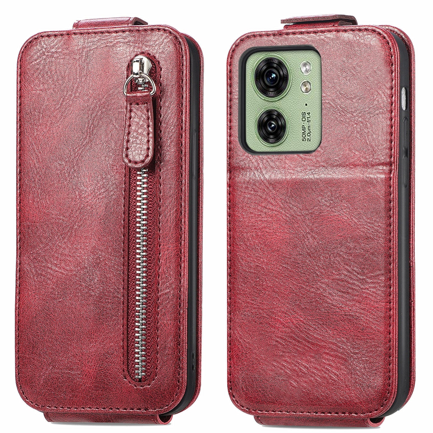 Motorola Moto Edge 40 Zipper Wallet Case - Vertical Flip Leather Phone Cover with Multiple Card Slots and Stand