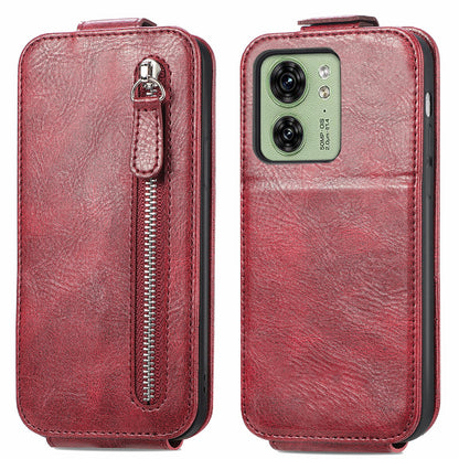 Motorola Moto Edge 40 Zipper Wallet Case - Vertical Flip Leather Phone Cover with Multiple Card Slots and Stand