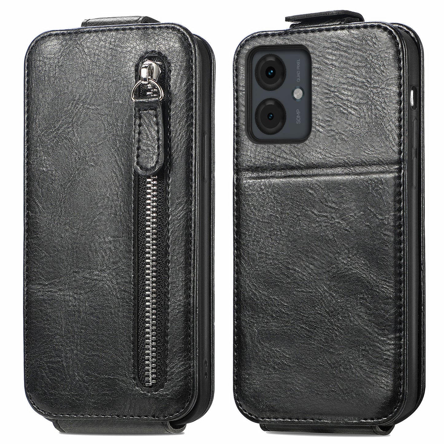 Motorola Moto G14 4G Zipper Wallet Case - Vertical Flip Leather Phone Cover with Multiple Card Slots and Stand