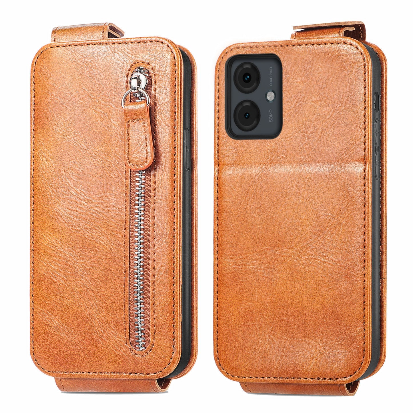 Motorola Moto G14 4G Zipper Wallet Case - Vertical Flip Leather Phone Cover with Multiple Card Slots and Stand
