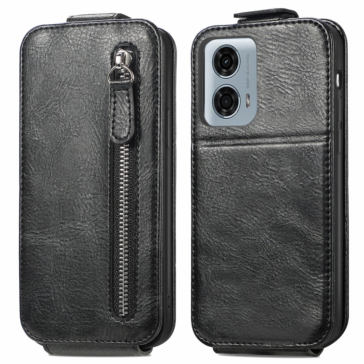 Motorola Moto G24 Power 4G Zipper Wallet Case - Vertical Flip Leather Phone Cover with Multiple Card Slots and Stand