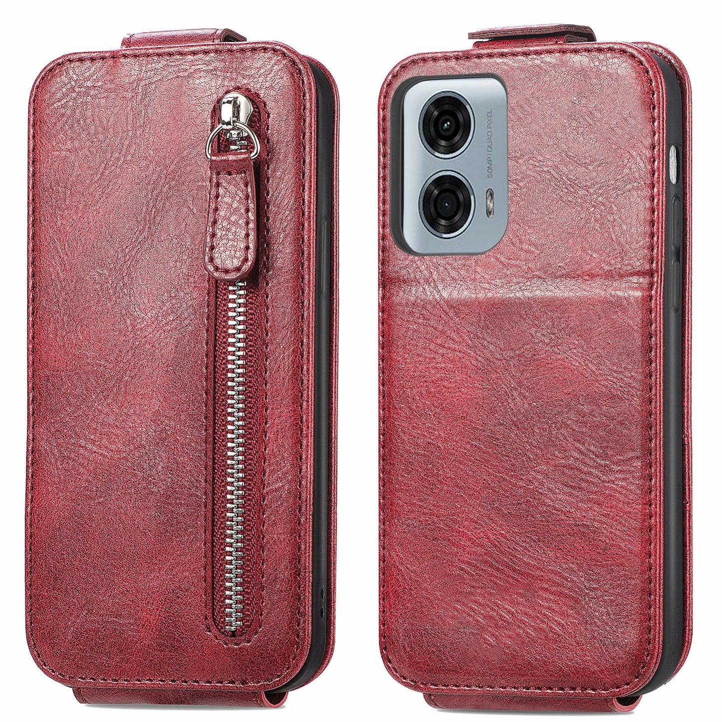 Motorola Moto G24 Power 4G Zipper Wallet Case - Vertical Flip Leather Phone Cover with Multiple Card Slots and Stand