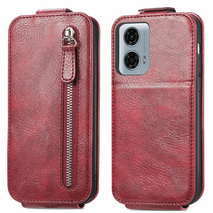 Motorola Moto G24 Power 4G Zipper Wallet Case - Vertical Flip Leather Phone Cover with Multiple Card Slots and Stand