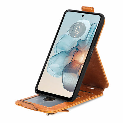 Motorola Moto G24 Power 4G Zipper Wallet Case - Vertical Flip Leather Phone Cover with Multiple Card Slots and Stand