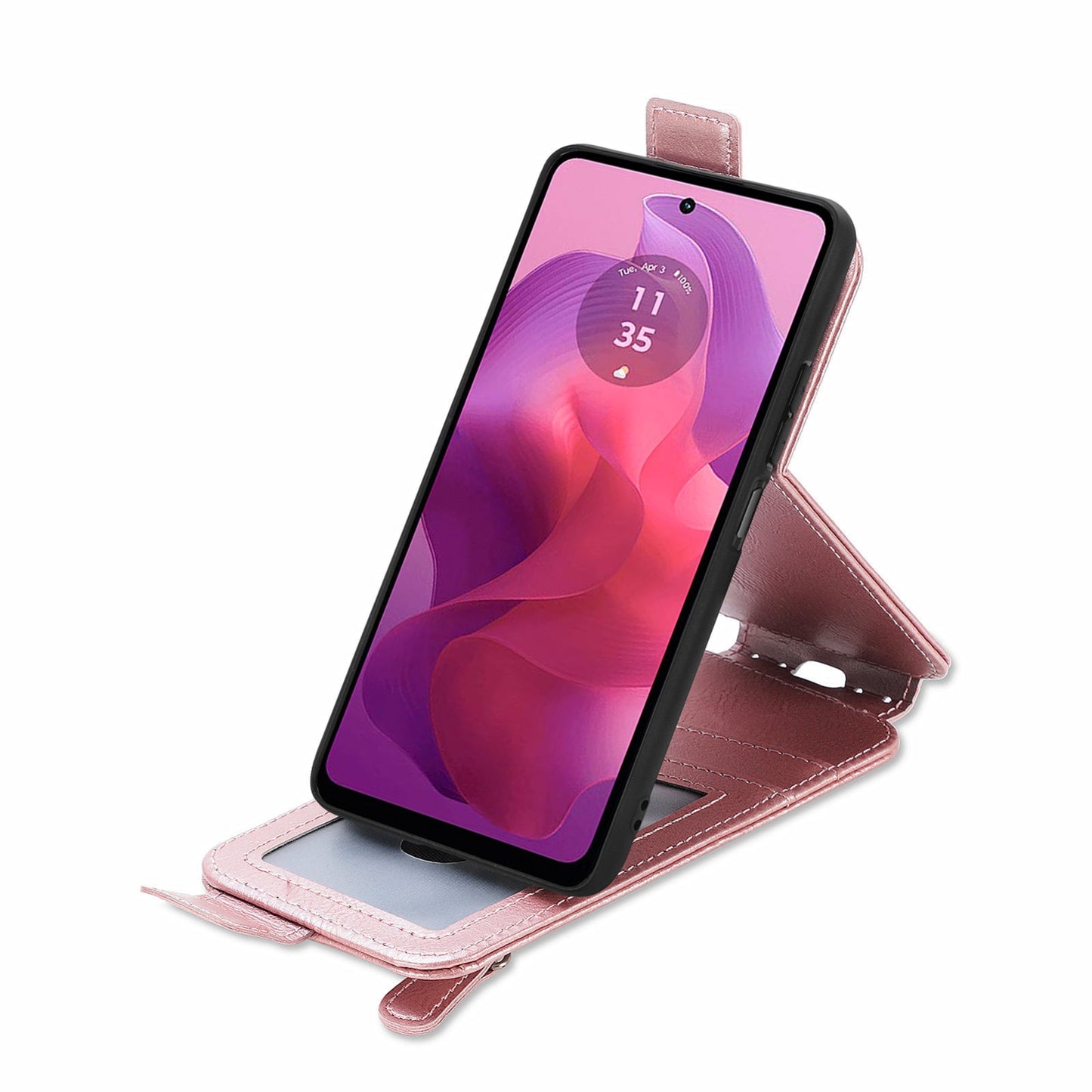 Motorola Moto G24 Zipper Wallet Case - Vertical Flip Leather Phone Cover with Multiple Card Slots and Stand