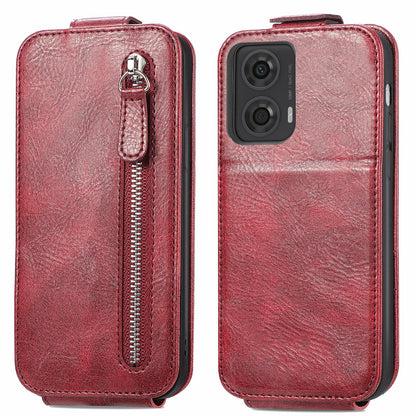 Motorola Moto G24 Zipper Wallet Case - Vertical Flip Leather Phone Cover with Multiple Card Slots and Stand