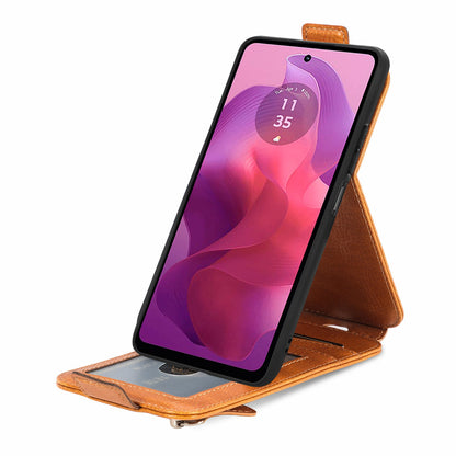 Motorola Moto G24 Zipper Wallet Case - Vertical Flip Leather Phone Cover with Multiple Card Slots and Stand