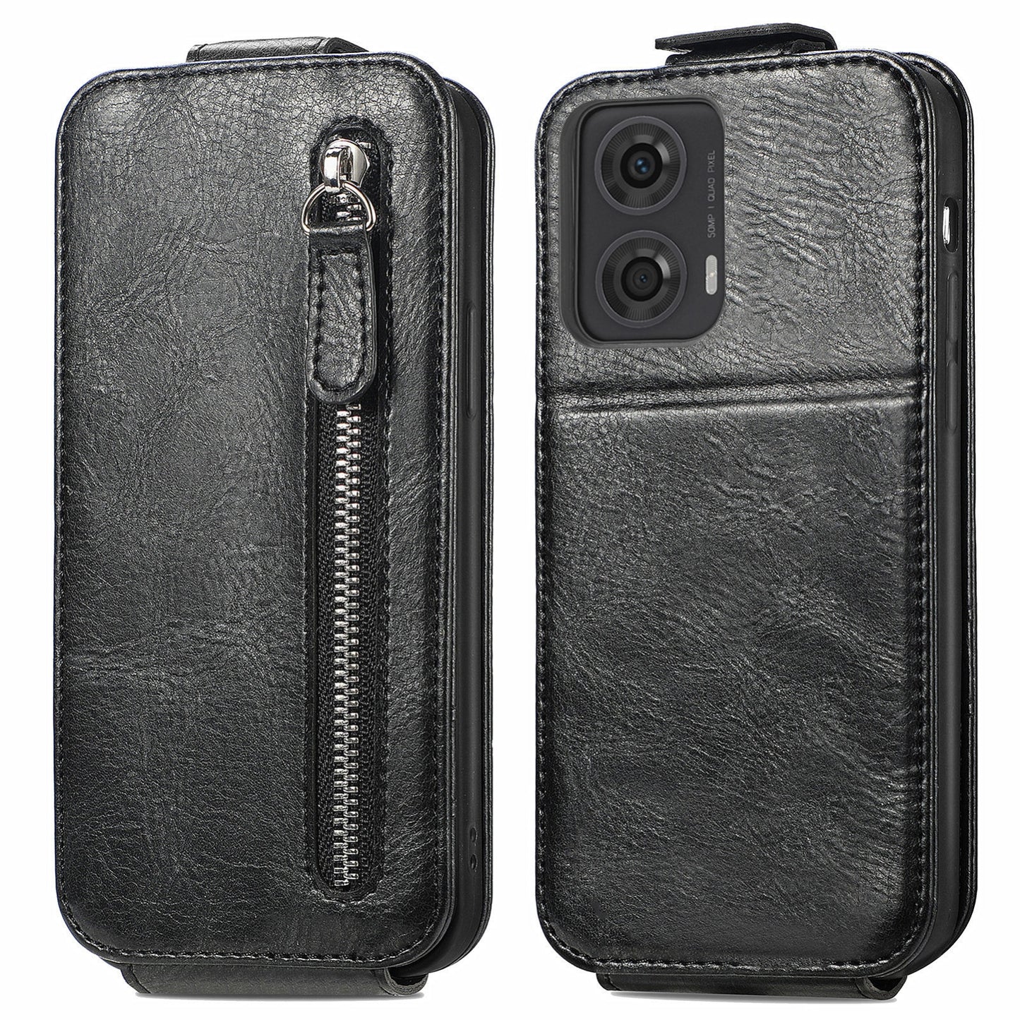 Motorola Moto G34 5G Zipper Wallet Case - Vertical Flip Leather Phone Cover with Multiple Card Slots and Stand