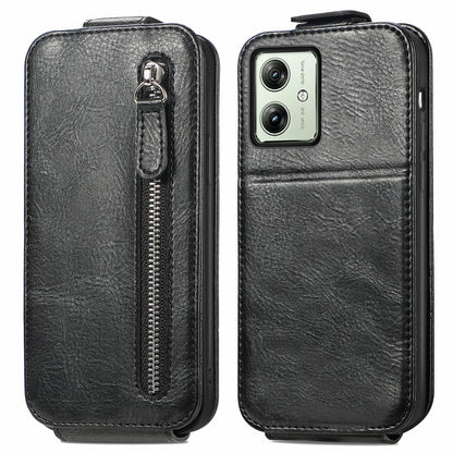 Motorola Moto G54 Zipper Wallet Case - Vertical Flip Leather Phone Cover with Multiple Card Slots and Stand