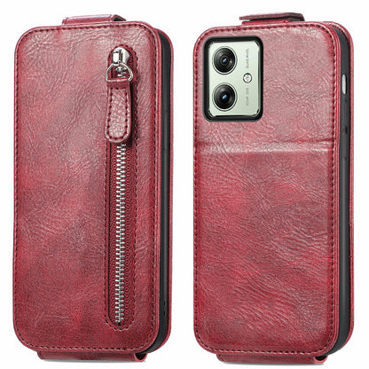 Motorola Moto G54 Zipper Wallet Case - Vertical Flip Leather Phone Cover with Multiple Card Slots and Stand