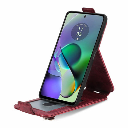 Motorola Moto G54 Zipper Wallet Case - Vertical Flip Leather Phone Cover with Multiple Card Slots and Stand