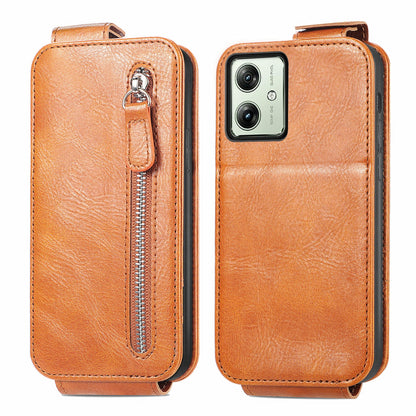 Motorola Moto G54 Zipper Wallet Case - Vertical Flip Leather Phone Cover with Multiple Card Slots and Stand