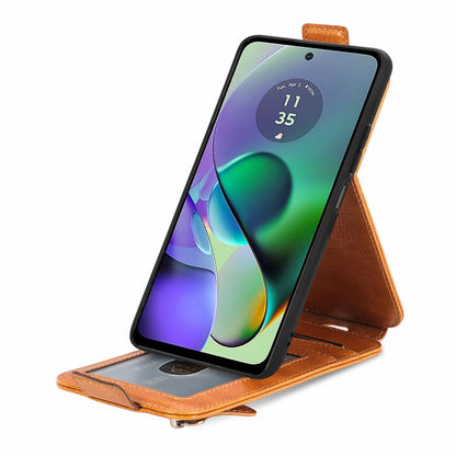 Motorola Moto G54 Zipper Wallet Case - Vertical Flip Leather Phone Cover with Multiple Card Slots and Stand