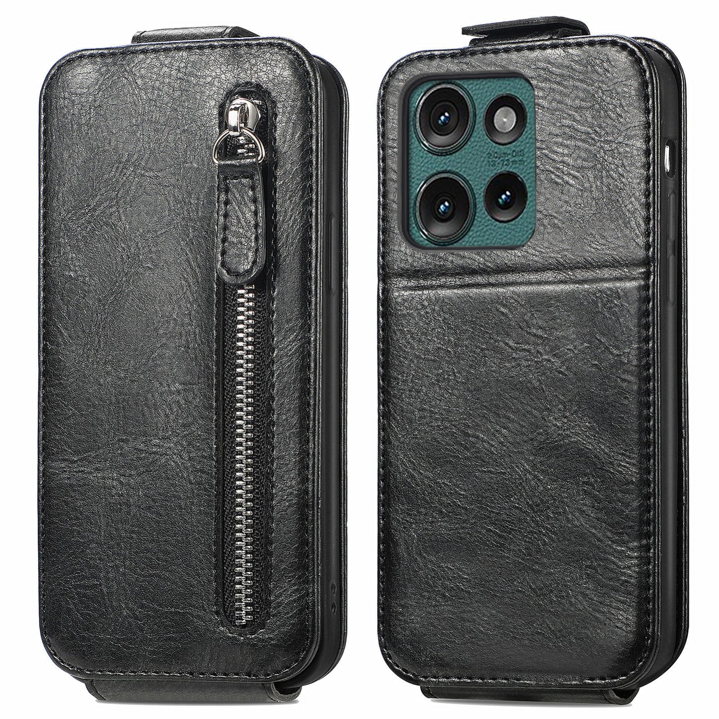 Motorola Edge 2024 Zipper Wallet Case - Vertical Flip Leather Phone Cover with Multiple Card Slots and Stand