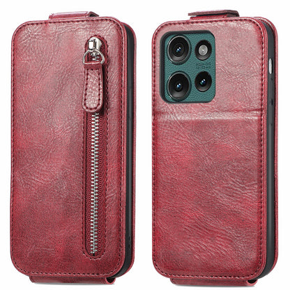 Motorola Edge 2024 Zipper Wallet Case - Vertical Flip Leather Phone Cover with Multiple Card Slots and Stand