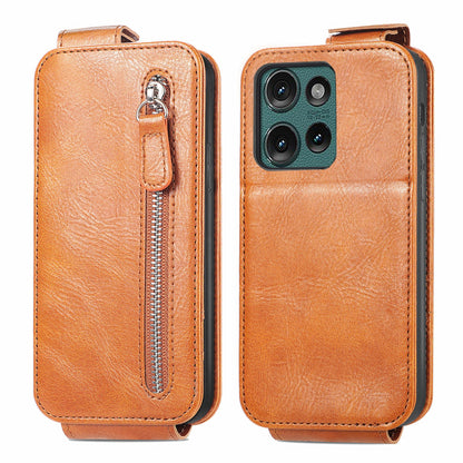 Motorola Edge 2024 Zipper Wallet Case - Vertical Flip Leather Phone Cover with Multiple Card Slots and Stand