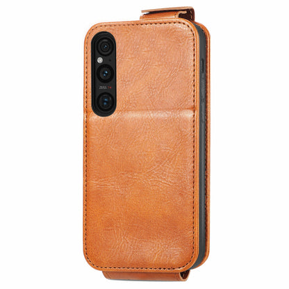 Sony Xperia 1 V Zipper Wallet Case - Vertical Flip Leather Phone Cover with Multiple Card Slots and Stand