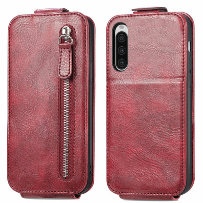 Sony Xperia 10 V Zipper Wallet Case - Vertical Flip Leather Phone Cover with Multiple Card Slots and Stand