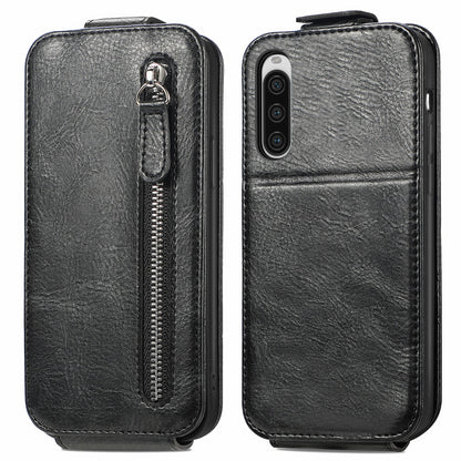 Sony Xperia 10 V Zipper Wallet Case - Vertical Flip Leather Phone Cover with Multiple Card Slots and Stand