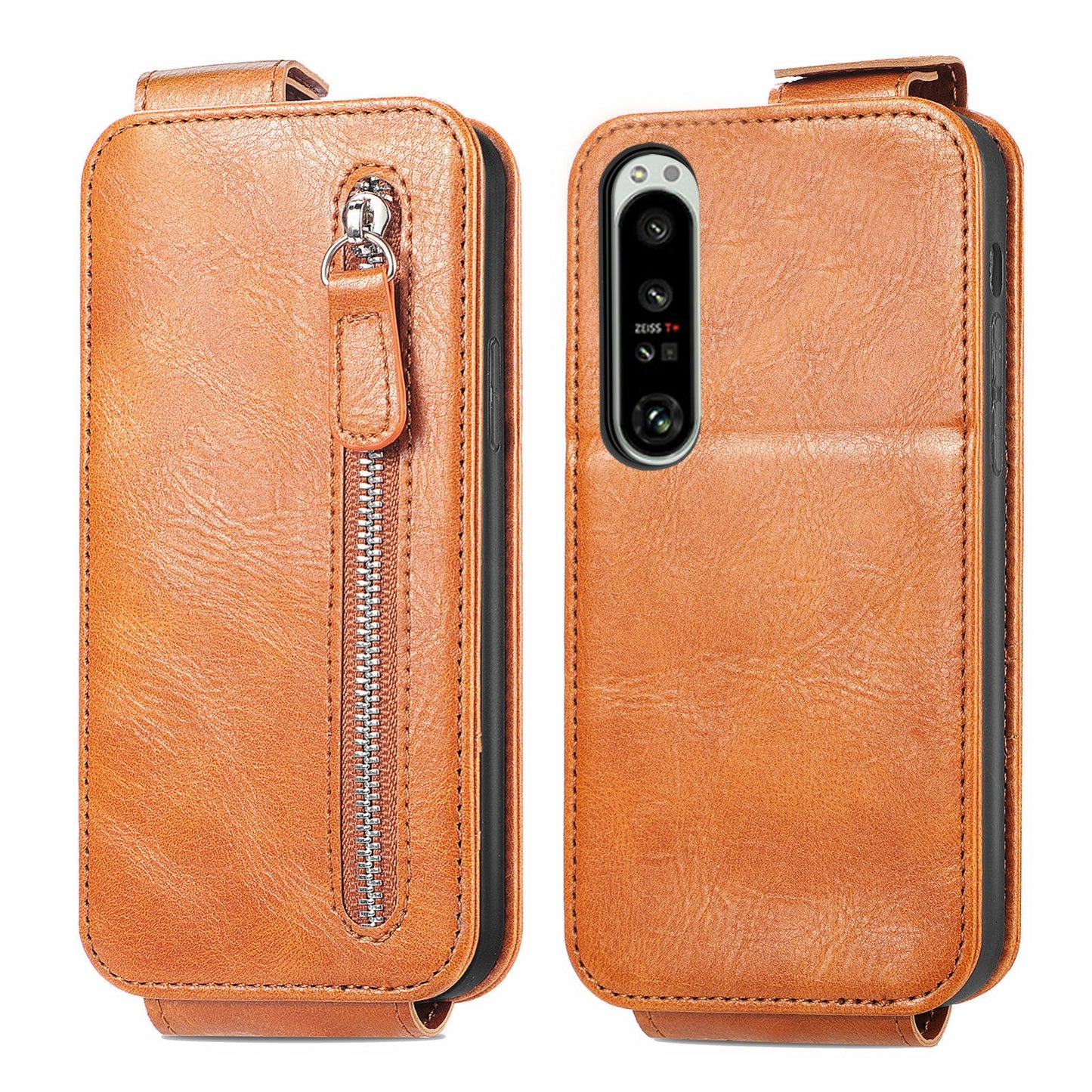 Sony Xperia 1 IV Zipper Wallet Case - Vertical Flip Leather Phone Cover with Multiple Card Slots and Stand