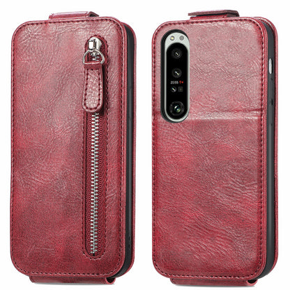 Sony Xperia 1 IV Zipper Wallet Case - Vertical Flip Leather Phone Cover with Multiple Card Slots and Stand